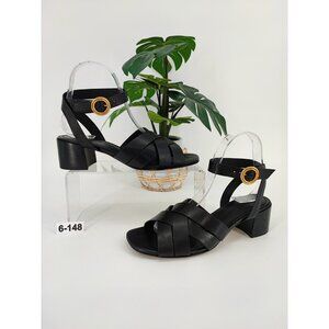 Tory Burch Women's City Ankle Strap Black Leather Heel Sandals Size 6.5M US